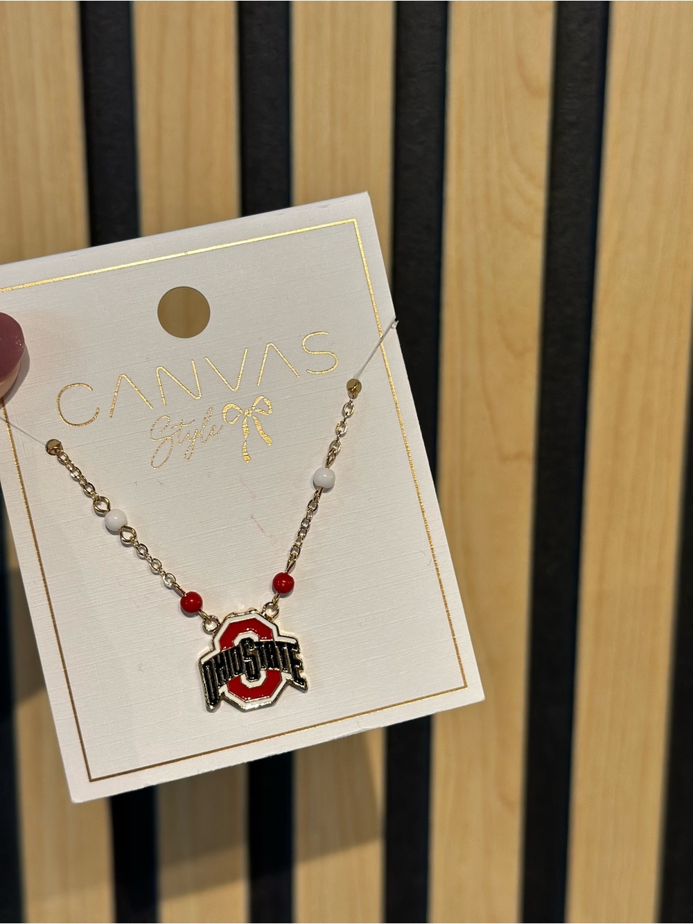 Gold-Tone Red and White Ohio State Pendant Necklace